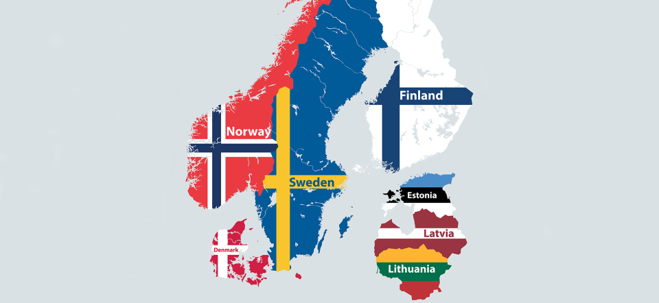 Landekort over Norden og Baltikum