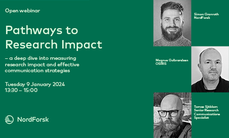 Poster for impact webinar with photos of the three speakers