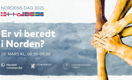 Plakat om Nordens dag med hænder, som forenes.