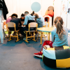 Children drawing at the registration office of the United Nations High Commissioner for Refugees (UNHCR) in Chisinau, Moldova. The UNHCR is a humanitarian aid partner of the European Union.