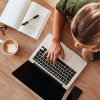 Aerial view of woman at home office